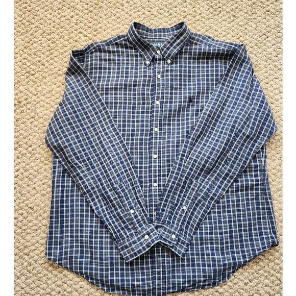 Ralph Lauren Other - Ralph Lauren Mens XXL Blue Plaid Classic Fit Linen -Cotton Blend Button Down